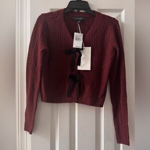 Chic & Soft Women's Maroon Cardigan with Bow Details